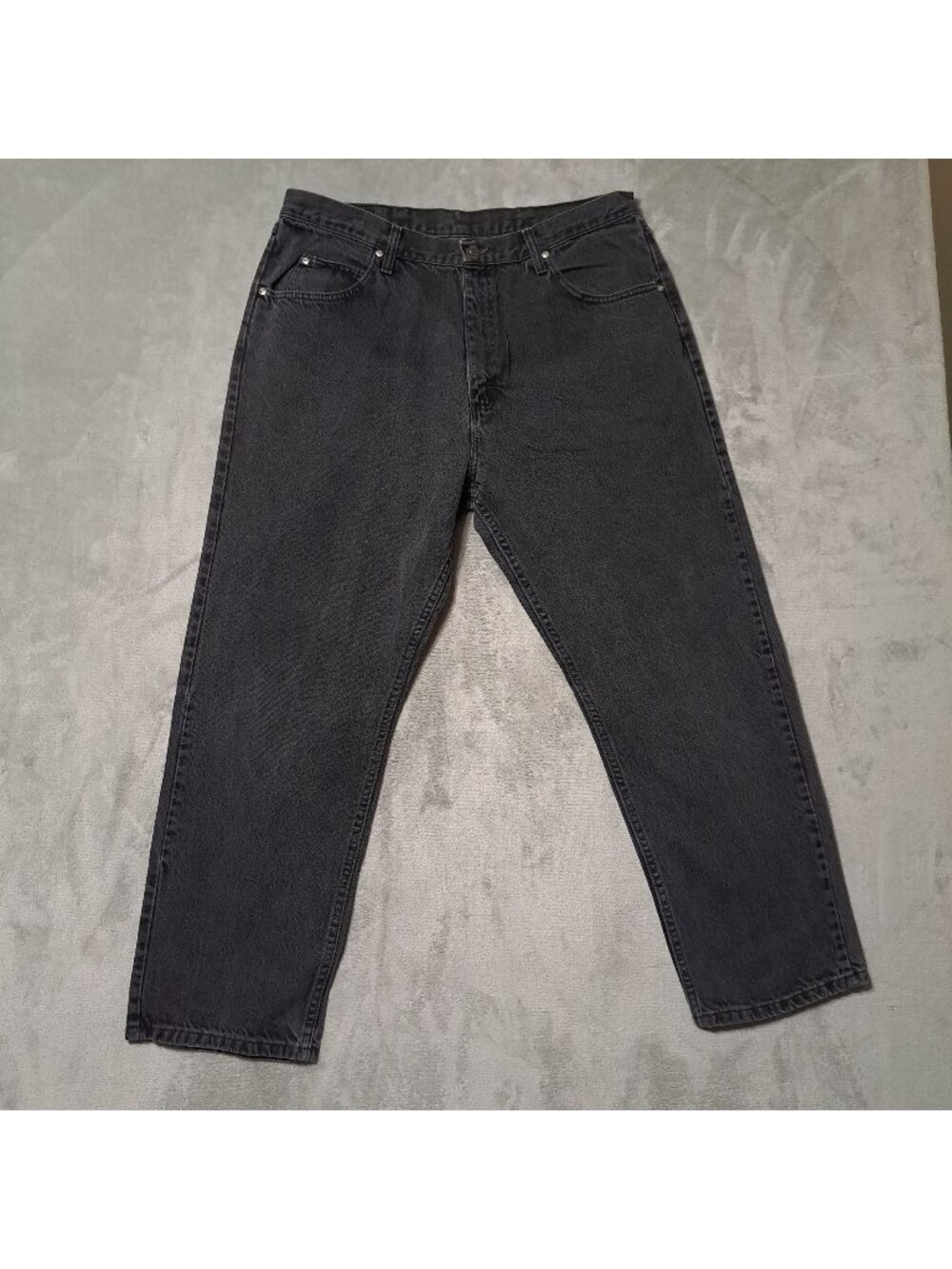Wrangler 38x30 Black Denim Relaxed Fit Jeans High Waist Straight Leg